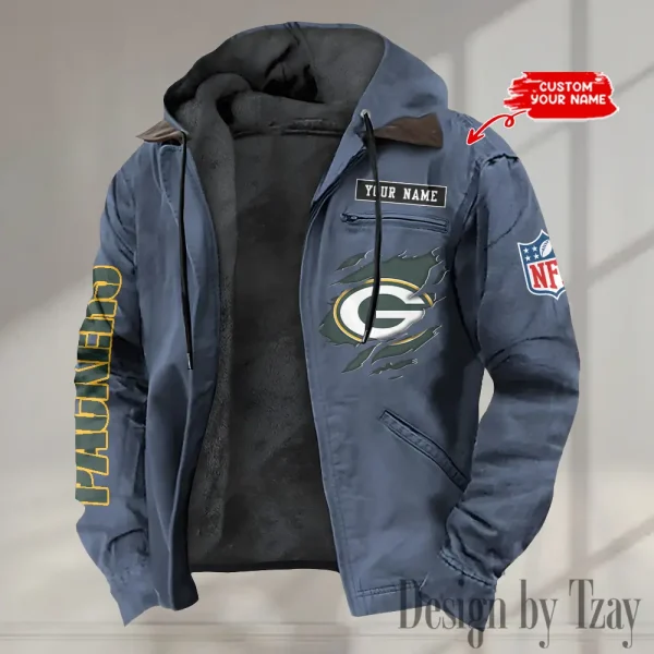 Green Bay Packers Men's Casual Padded Jacket Hooded trending 2025 SPTPJH012 - Image 2