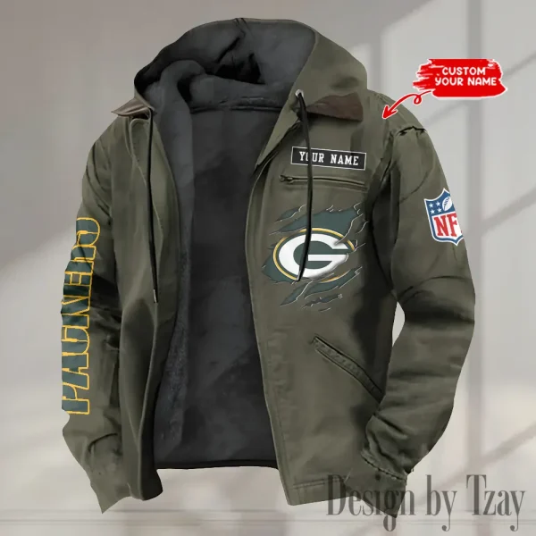 Green Bay Packers Men's Casual Padded Jacket Hooded trending 2025 SPTPJH012 - Image 3