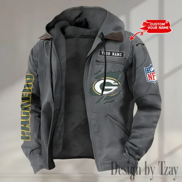 Green Bay Packers Men's Casual Padded Jacket Hooded trending 2025 SPTPJH012 - Image 4