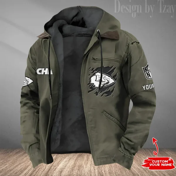 Kansas City Chiefs Men's Casual Padded Jacket Hooded Trending 2025 SPTPJH049