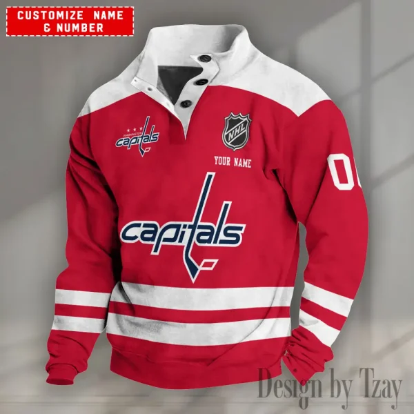 Washington Capitals NHL Half Button Long Sleeve Hoodie S9DBSCH1691