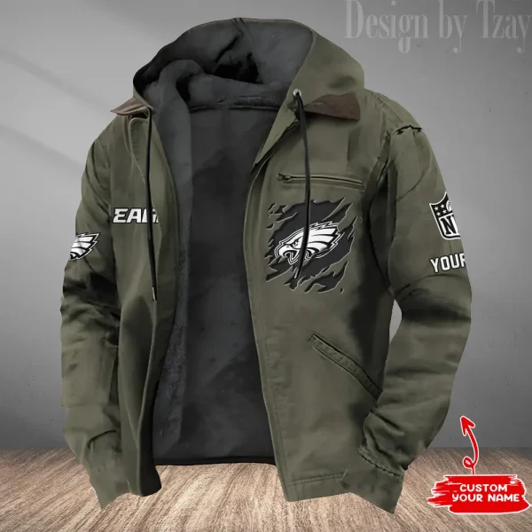 Philadelphia Eagles Men's Casual Padded Jacket Hooded Trending 2025 SPTPJH059