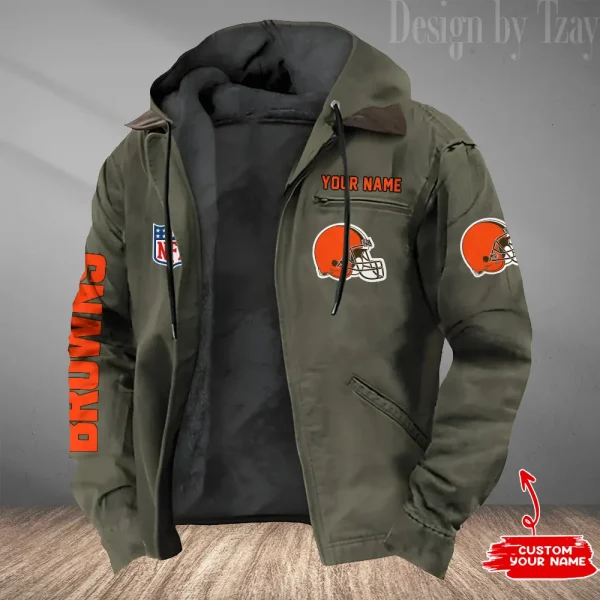 Cleveland Browns Men's Casual Padded Jacket Hooded Trending 2025 SPTPJH073