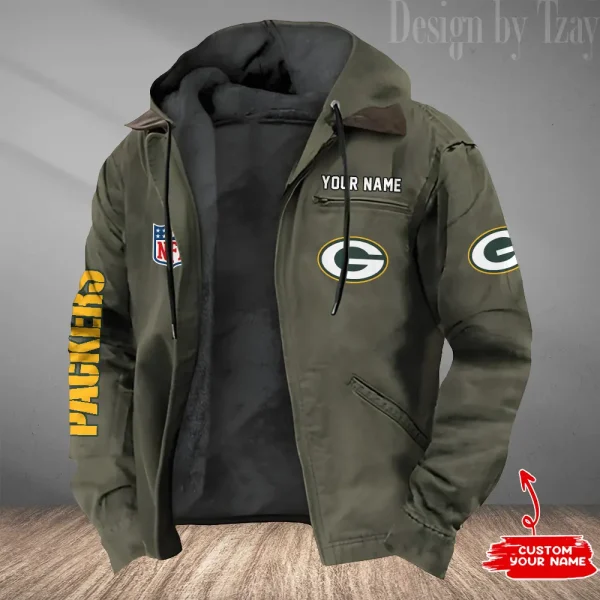 Green Bay Packers Men's Casual Padded Jacket Hooded Trending 2025 SPTPJH077 - Image 4