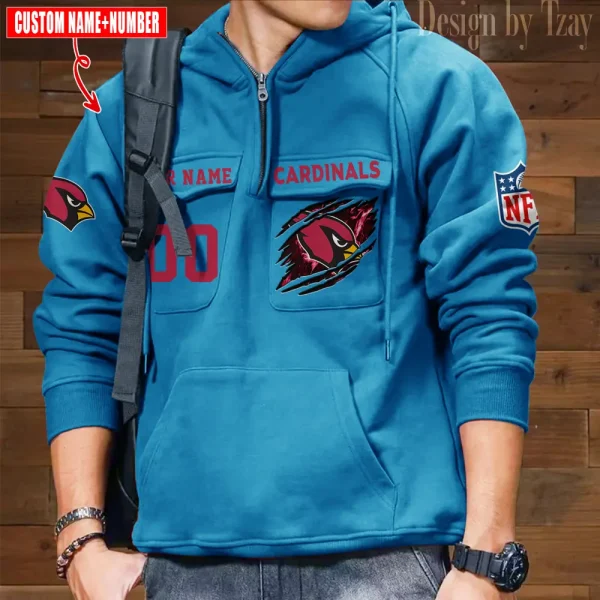 Arizona Cardinals NFL Multi Pocket Zipper Retro Hoodie AZVMHD734 - Image 2