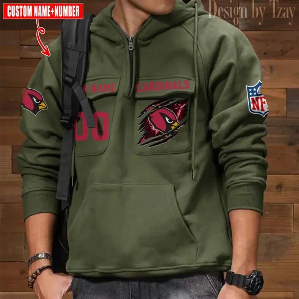 Arizona Cardinals NFL Multi Pocket Zipper Retro Hoodie AZVMHD734 - Image 3