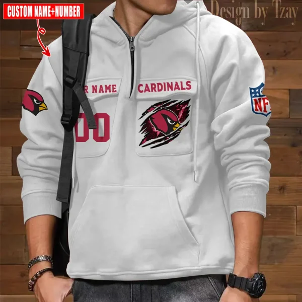 Arizona Cardinals NFL Multi Pocket Zipper Retro Hoodie AZVMHD734 - Image 4