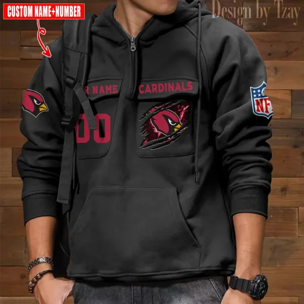 Arizona Cardinals NFL Multi Pocket Zipper Retro Hoodie AZVMHD734 - Image 5