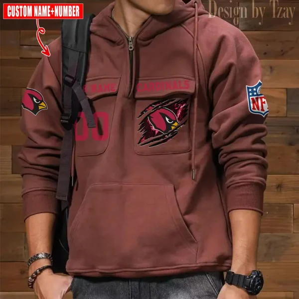 Arizona Cardinals NFL Multi Pocket Zipper Retro Hoodie AZVMHD734 - Image 6