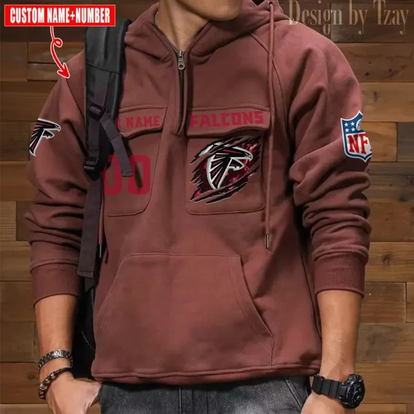 Atlanta Falcons NFL Multi Pocket Zipper Retro Hoodie AZVMHD735