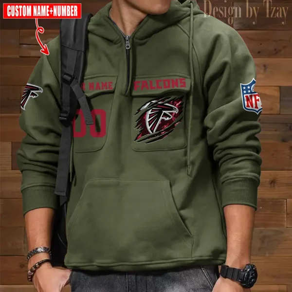 Atlanta Falcons NFL Multi Pocket Zipper Retro Hoodie AZVMHD735 - Image 3