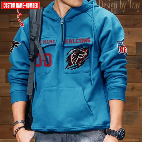 Atlanta Falcons NFL Multi Pocket Zipper Retro Hoodie AZVMHD735 - Image 4