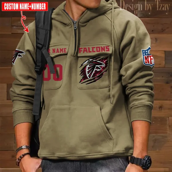 Atlanta Falcons NFL Multi Pocket Zipper Retro Hoodie AZVMHD735 - Image 5