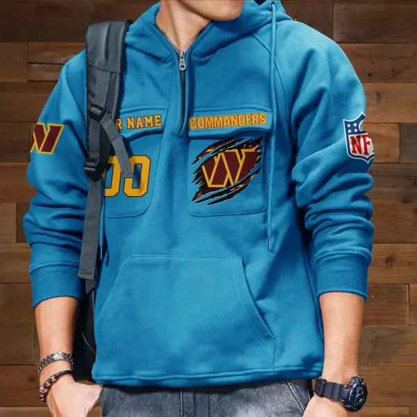 Washington Commanders NFL Multi Pocket Zipper Retro Hoodie AZVMHD736 - Image 3