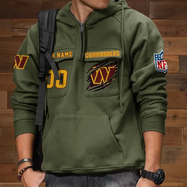 Washington Commanders NFL Multi Pocket Zipper Retro Hoodie AZVMHD736 - Image 4