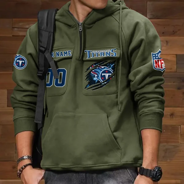 Tennessee Titans NFL Multi Pocket Zipper Retro Hoodie AZVMHD737 - Image 2