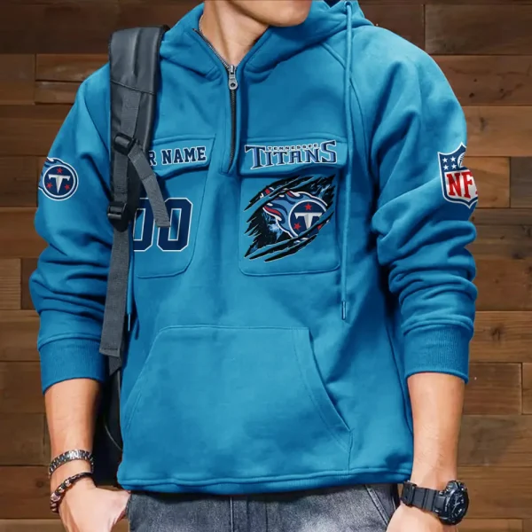 Tennessee Titans NFL Multi Pocket Zipper Retro Hoodie AZVMHD737 - Image 3