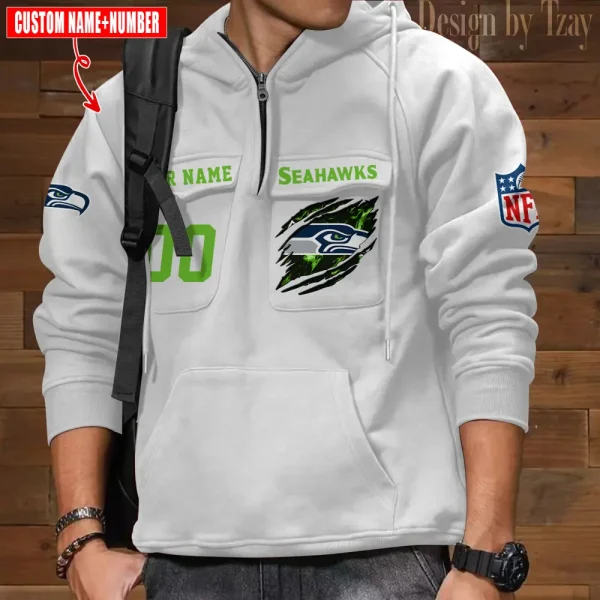 Seattle Seahawks NFL Multi Pocket Zipper Retro Hoodie AZVMHD739 - Image 6