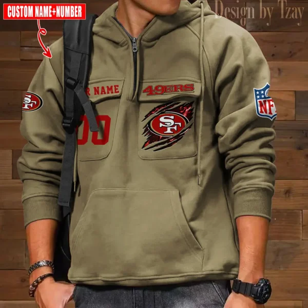 San Francisco 49ers NFL Multi Pocket Zipper Retro Hoodie AZVMHD740