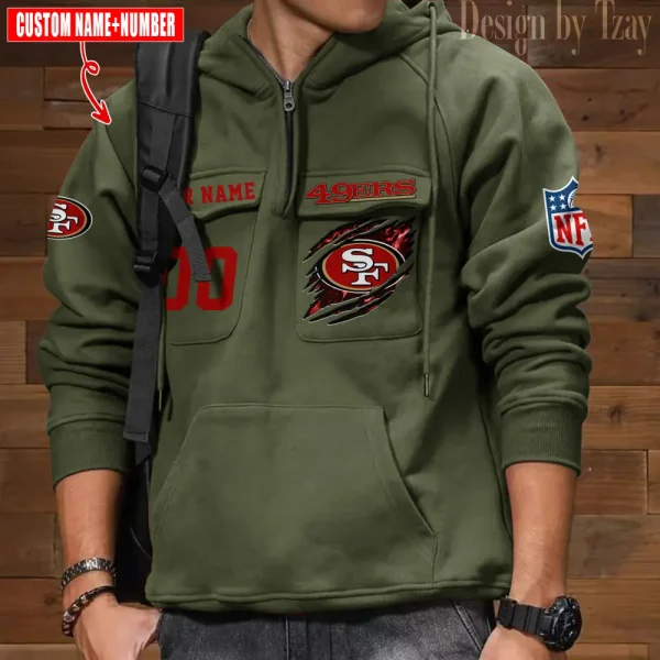 San Francisco 49ers NFL Multi Pocket Zipper Retro Hoodie AZVMHD740 - Image 3