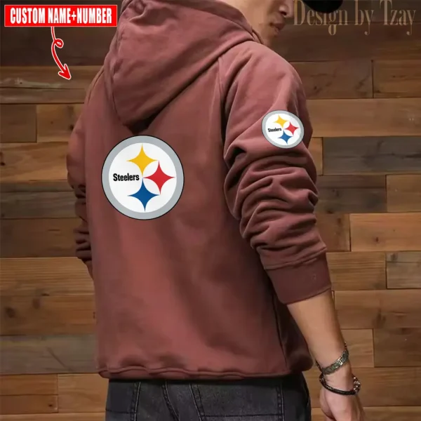 Pittsburgh Steelers NFL Multi Pocket Zipper Retro Hoodie AZVMHD741 - Image 3