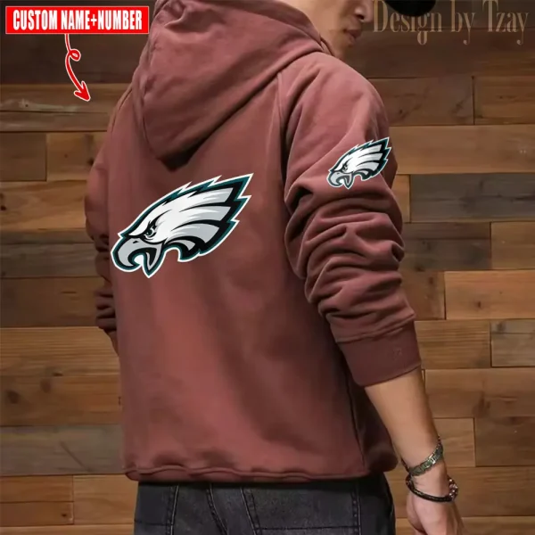 Philadelphia Eagles NFL Multi Pocket Zipper Retro Hoodie AZVMHD742 - Image 7