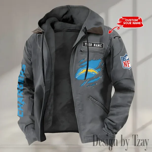 Los Angeles Chargers Men's Casual Padded Jacket Hooded trending 2025 SPTPJH021 - Image 2