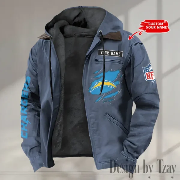 Los Angeles Chargers Men's Casual Padded Jacket Hooded trending 2025 SPTPJH021 - Image 3