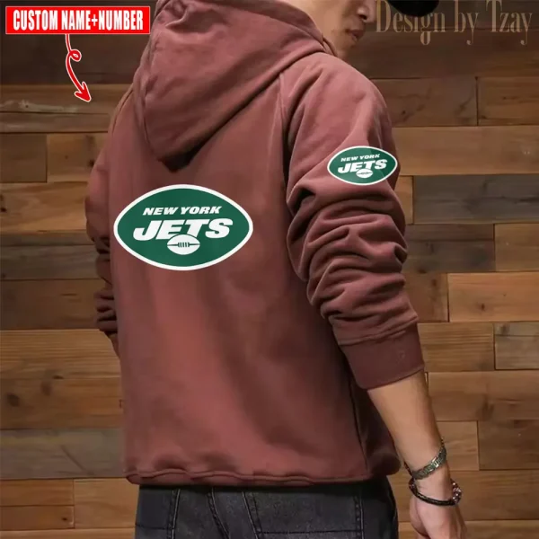 New York Jets NFL Multi Pocket Zipper Retro Hoodie AZVMHD743 - Image 2