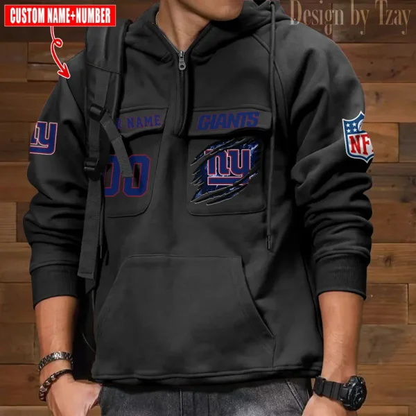 New York Giants NFL Multi Pocket Zipper Retro Hoodie AZVMHD744