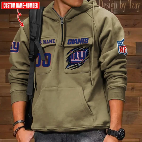 New York Giants NFL Multi Pocket Zipper Retro Hoodie AZVMHD744 - Image 2