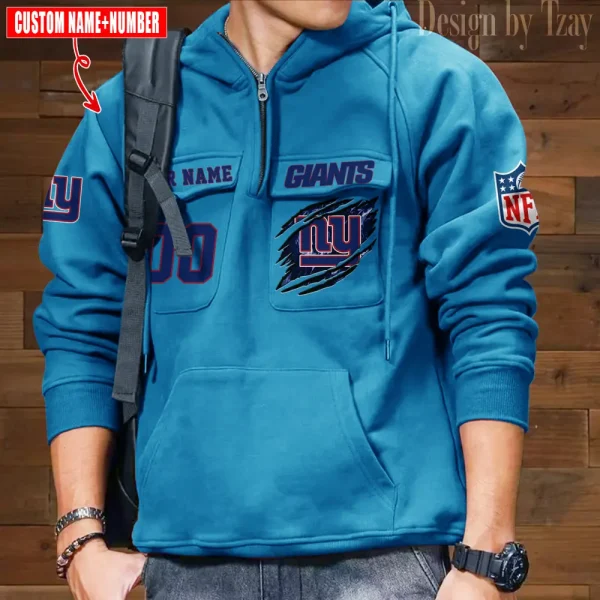 New York Giants NFL Multi Pocket Zipper Retro Hoodie AZVMHD744 - Image 4