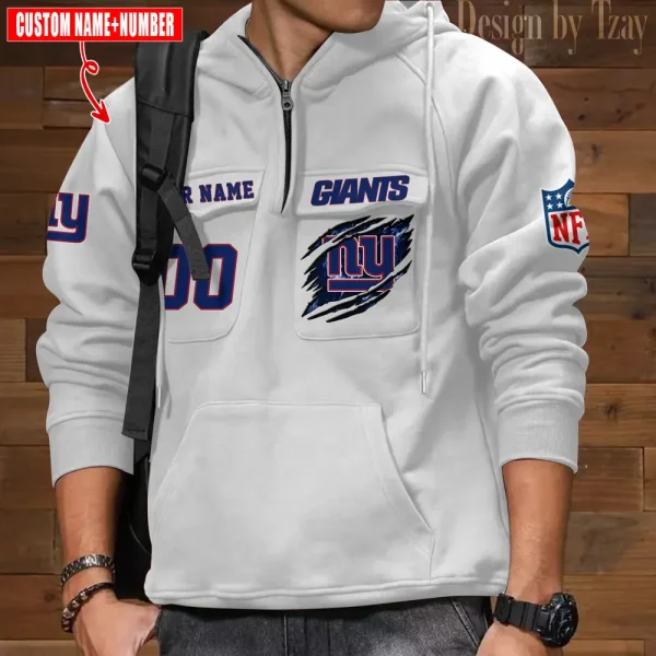 New York Giants NFL Multi Pocket Zipper Retro Hoodie AZVMHD744 - Image 7