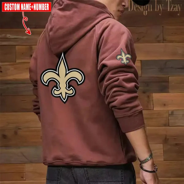 New Orleans Saints NFL Multi Pocket Zipper Retro Hoodie AZVMHD745 - Image 2