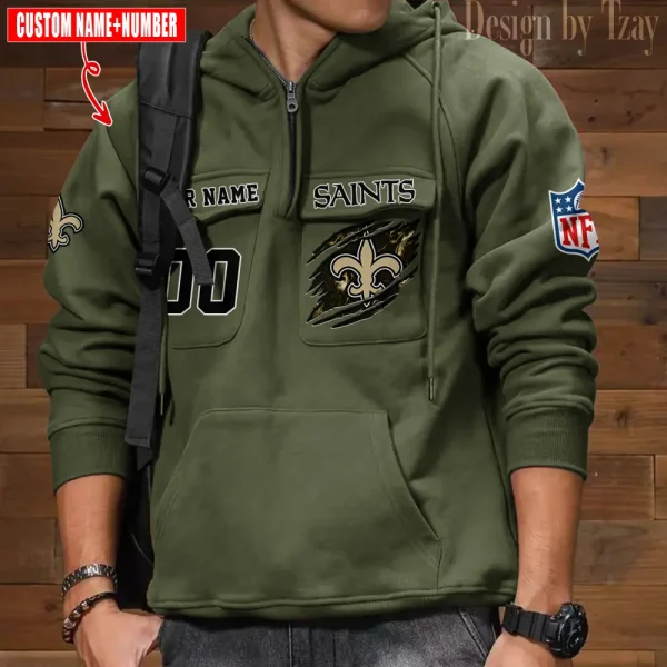 New Orleans Saints NFL Multi Pocket Zipper Retro Hoodie AZVMHD745 - Image 4