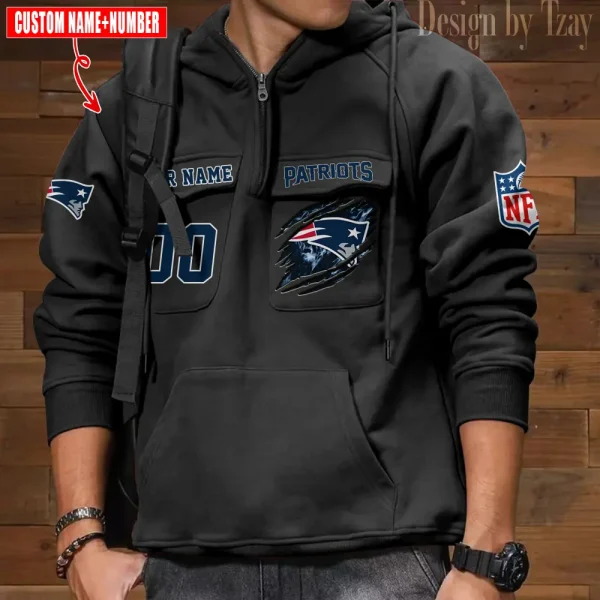 New England Patriots NFL Multi Pocket Zipper Retro Hoodie AZVMHD746