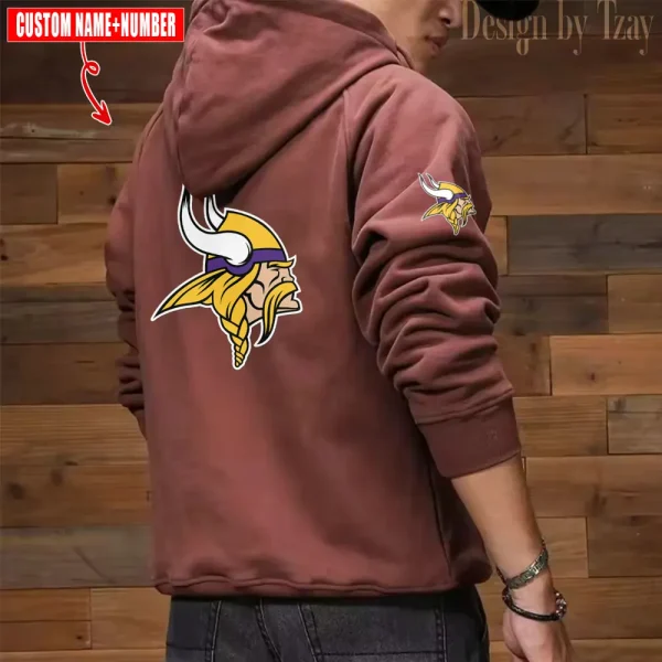 Minnesota Vikings NFL Multi Pocket Zipper Retro Hoodie AZVMHD747 - Image 2