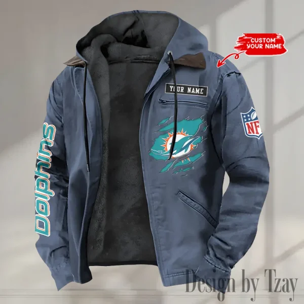 Miami Dolphins Men's Casual Padded Jacket Hooded trending 2025 SPTPJH023 - Image 2