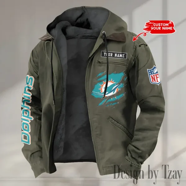 Miami Dolphins Men's Casual Padded Jacket Hooded trending 2025 SPTPJH023 - Image 3