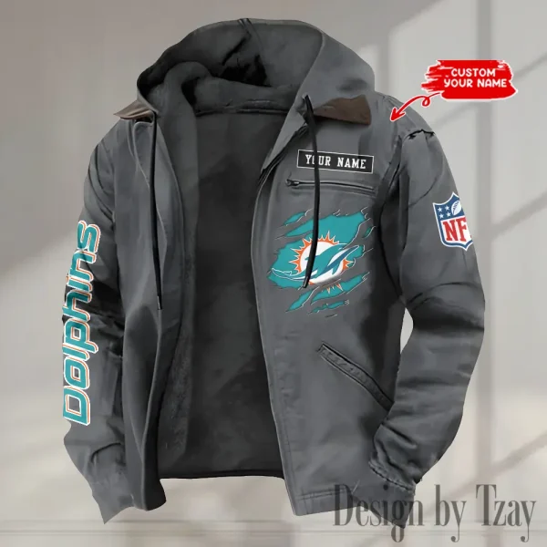 Miami Dolphins Men's Casual Padded Jacket Hooded trending 2025 SPTPJH023 - Image 4