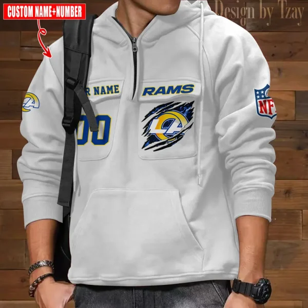 Los Angeles Rams NFL Multi Pocket Zipper Retro Hoodie AZVMHD749 - Image 3