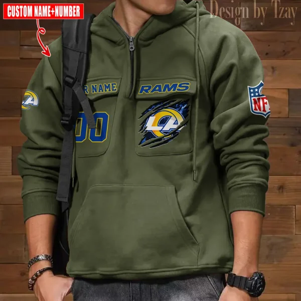 Los Angeles Rams NFL Multi Pocket Zipper Retro Hoodie AZVMHD749 - Image 4