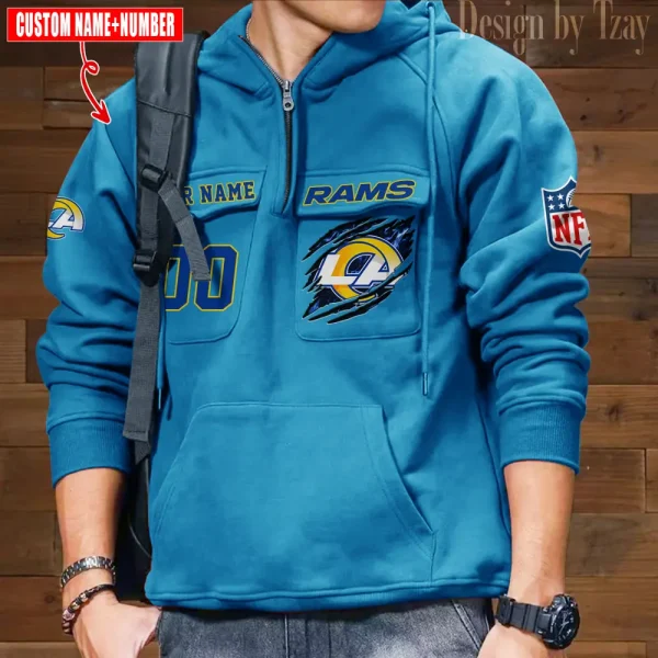 Los Angeles Rams NFL Multi Pocket Zipper Retro Hoodie AZVMHD749 - Image 5