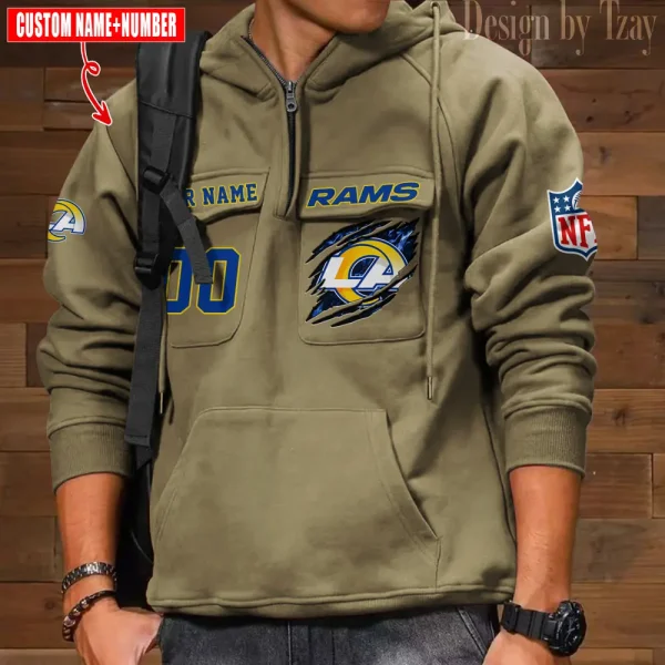 Los Angeles Rams NFL Multi Pocket Zipper Retro Hoodie AZVMHD749 - Image 6