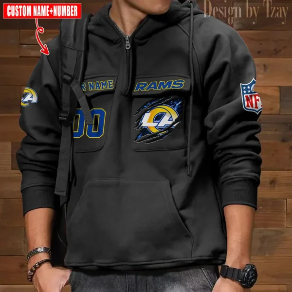 Los Angeles Rams NFL Multi Pocket Zipper Retro Hoodie AZVMHD749 - Image 7