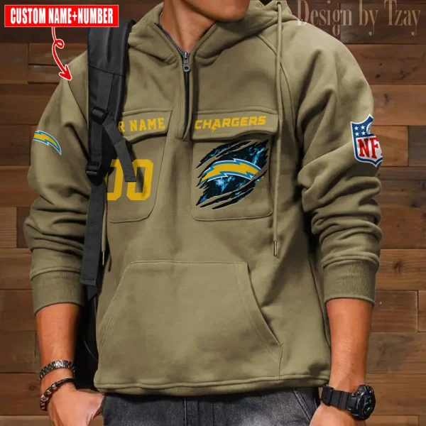 Los Angeles Chargers NFL Multi Pocket Zipper Retro Hoodie AZVMHD750