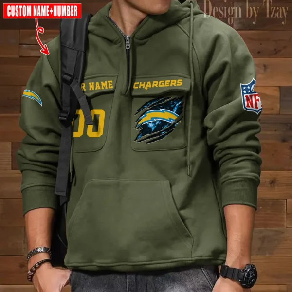 Los Angeles Chargers NFL Multi Pocket Zipper Retro Hoodie AZVMHD750 - Image 3