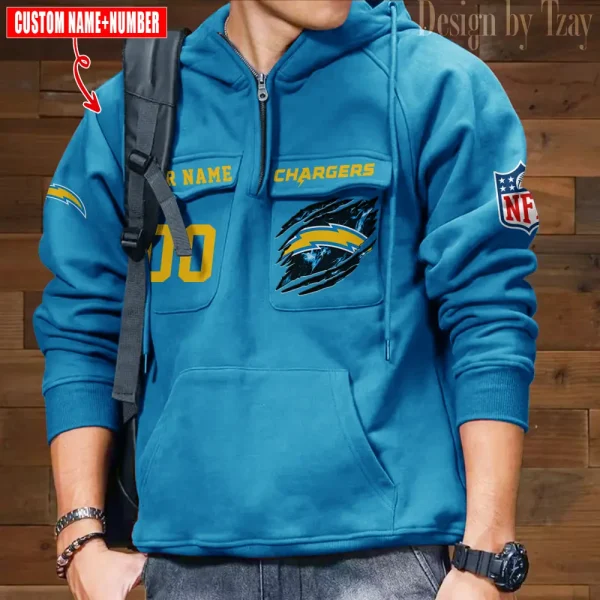 Los Angeles Chargers NFL Multi Pocket Zipper Retro Hoodie AZVMHD750 - Image 4