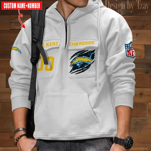 Los Angeles Chargers NFL Multi Pocket Zipper Retro Hoodie AZVMHD750 - Image 5