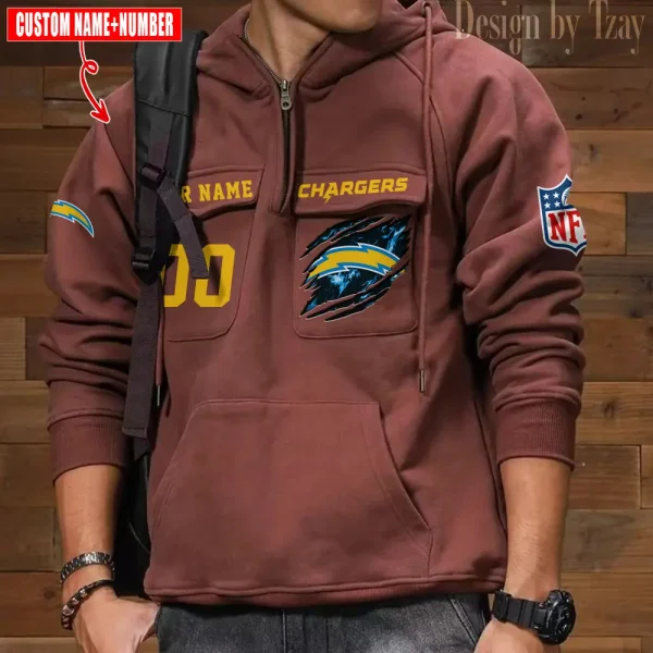 Los Angeles Chargers NFL Multi Pocket Zipper Retro Hoodie AZVMHD750 - Image 6